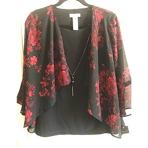 REBECCA MALONE PETITES  FLORAL BELL SLEEVE BLOUSE
